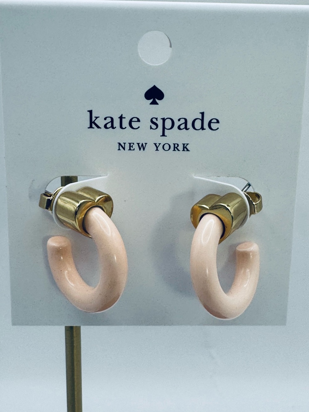 Kate Spade Geo Pop Huggie Hoop Earrings Pink and Gold Tone